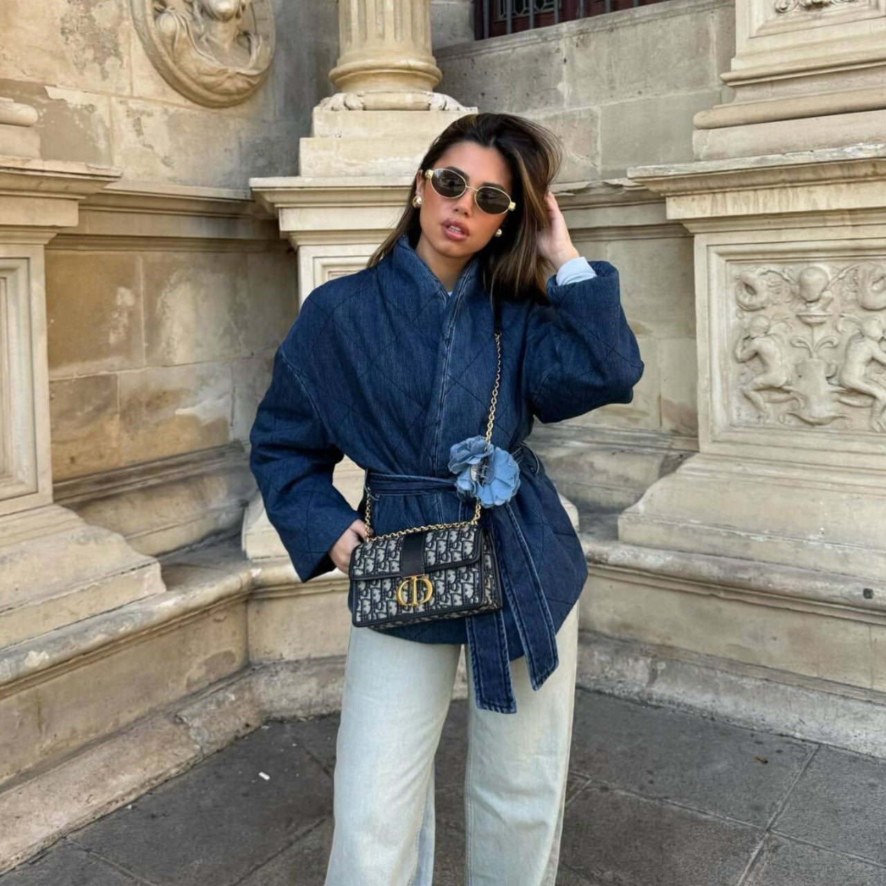 Denim Lace-Up Lapel Jacket-CALLISTARI