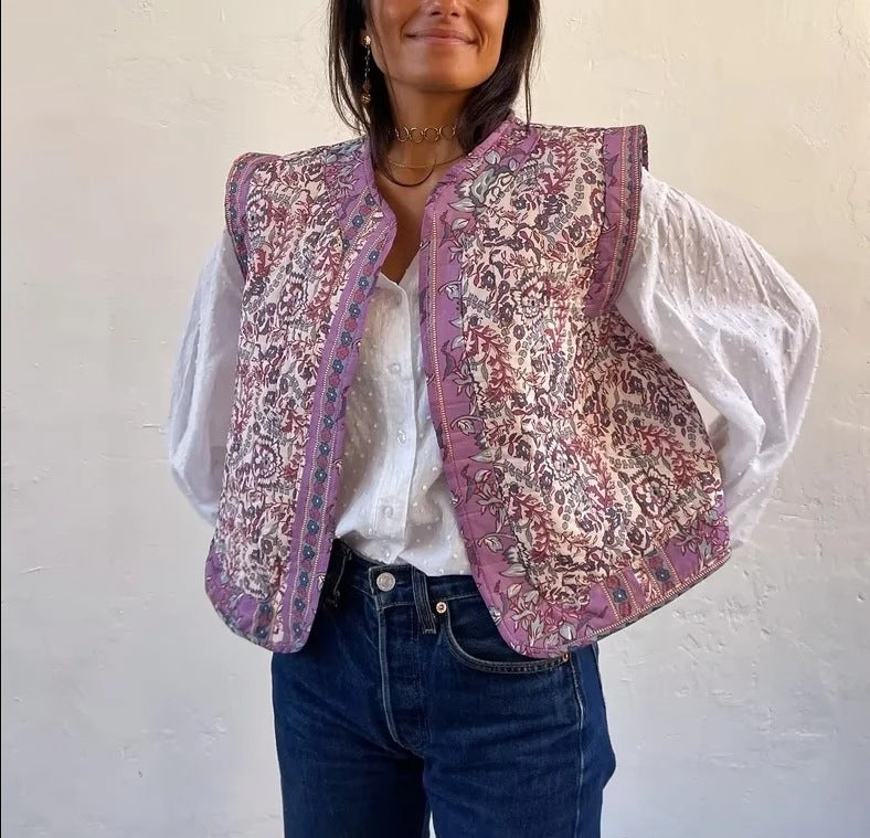 Ethnic Printed Quilted Waistcoat-Massicos