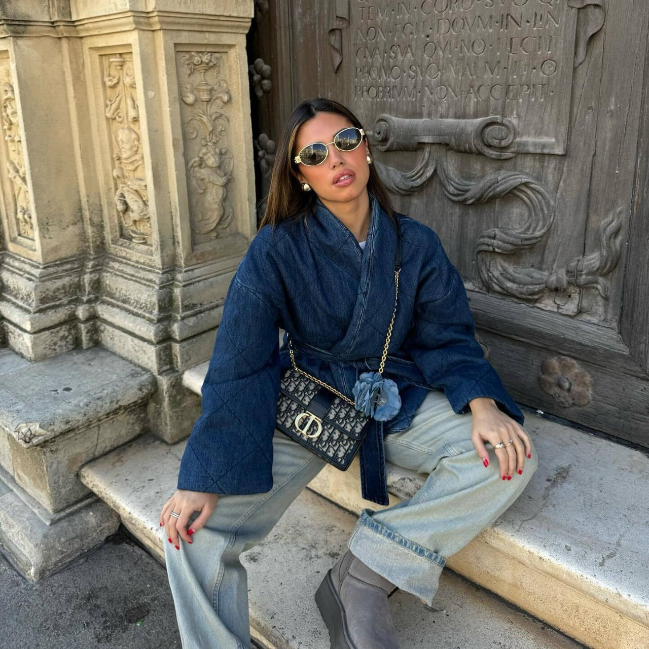 Denim Lace-Up Lapel Jacket-CALLISTARI