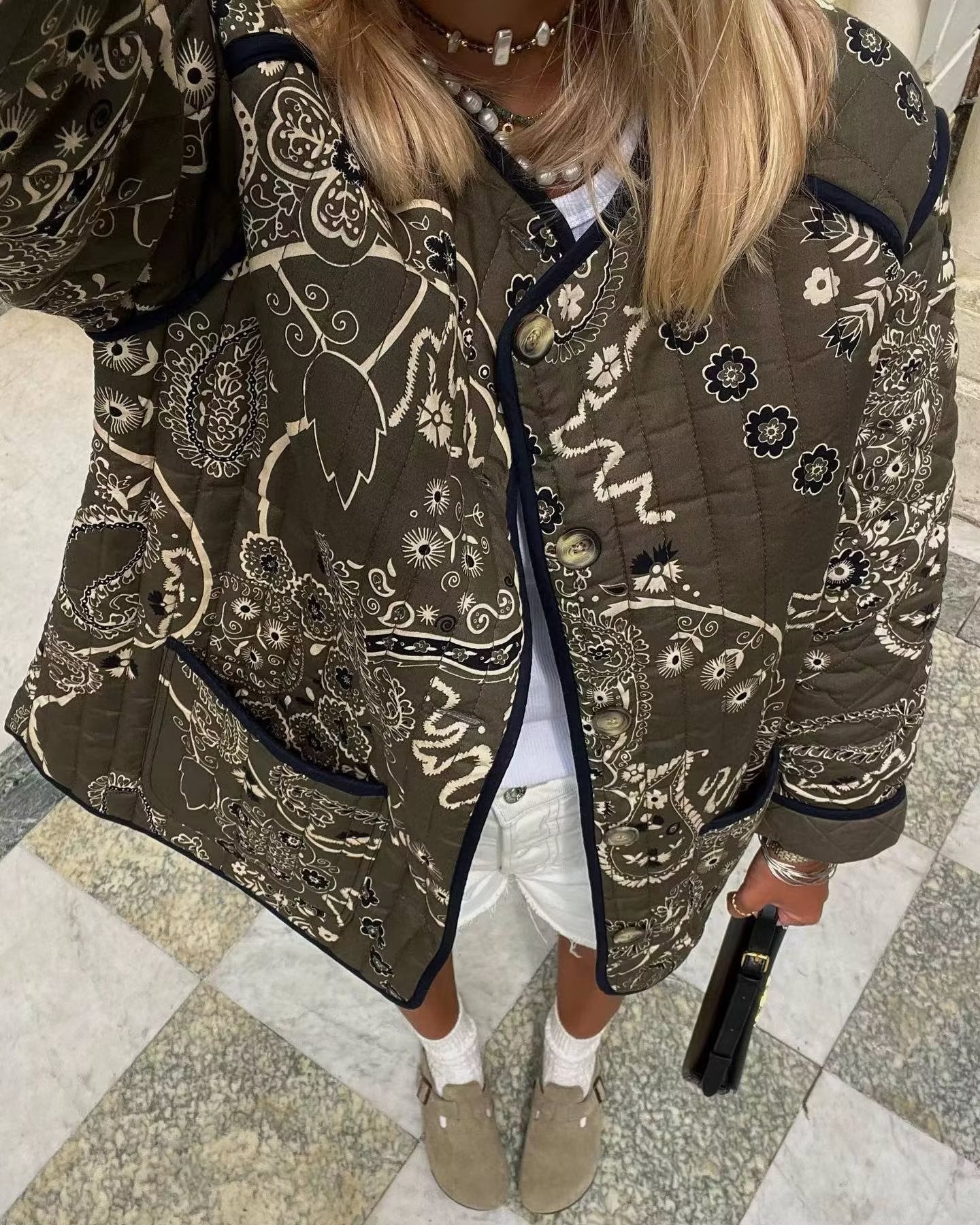 Ethnic Floral Print Quilted Jacket-CALLISTARI