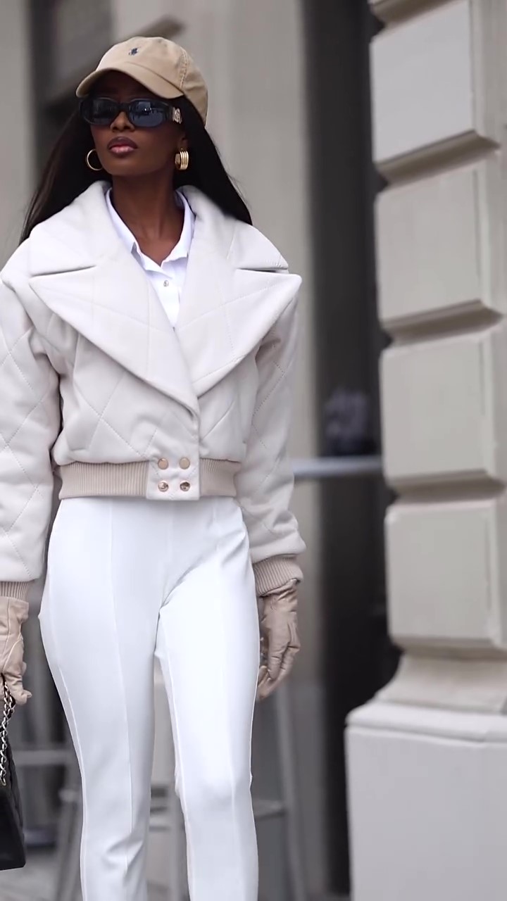 Designer white short winter coat