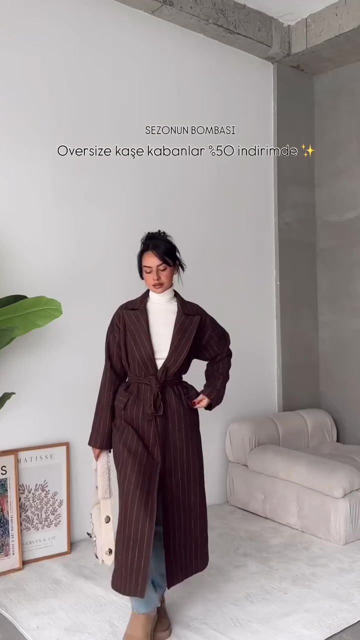 Designer classic striped winter coat