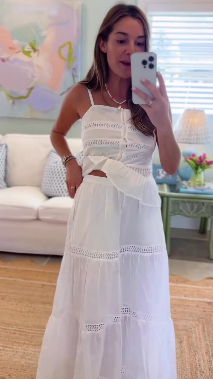 Floral Eyelet Cotton Midi Dress, Tiered Strappy Summer Sundress