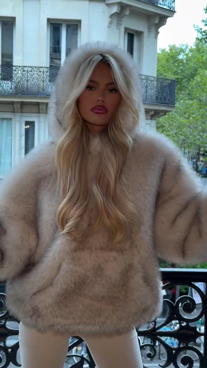 White fur coat sweatshirt