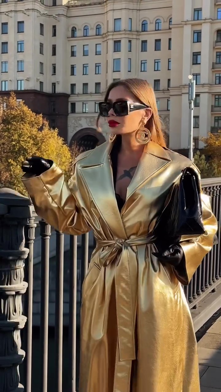 Designer gold leather coat