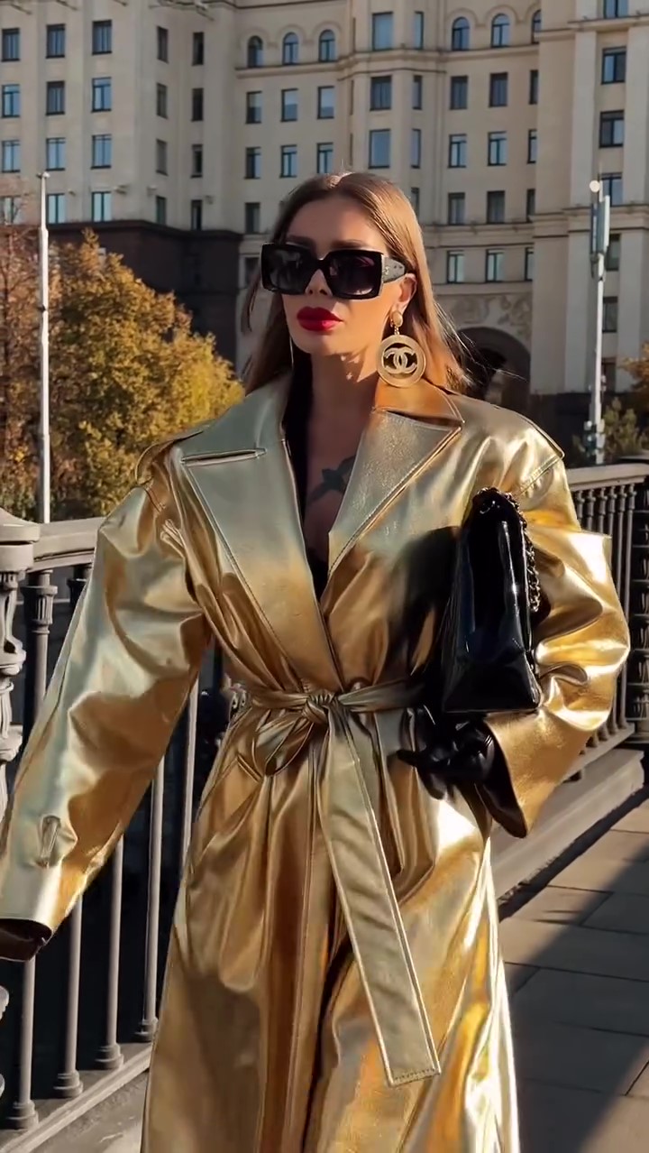 Designer gold leather coat