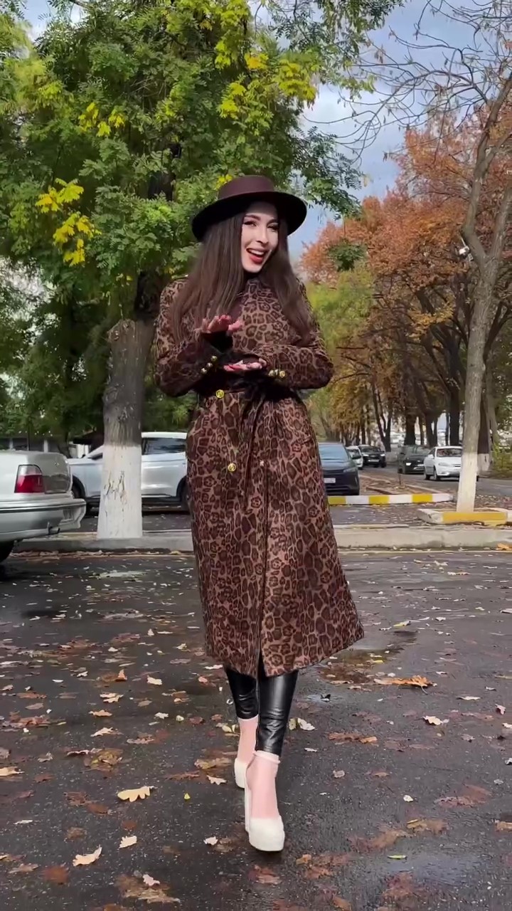 Designer leopard print long coat