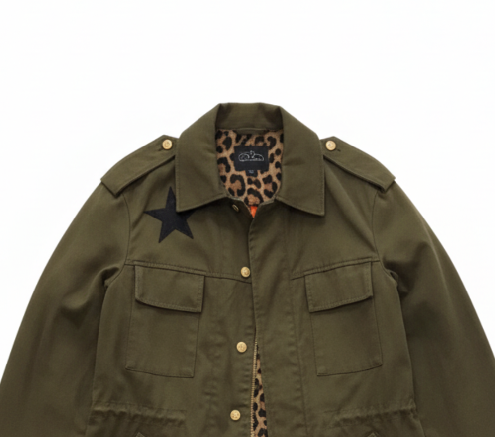 Fashion casual embroidered jacket withleopard print lining-Massicos