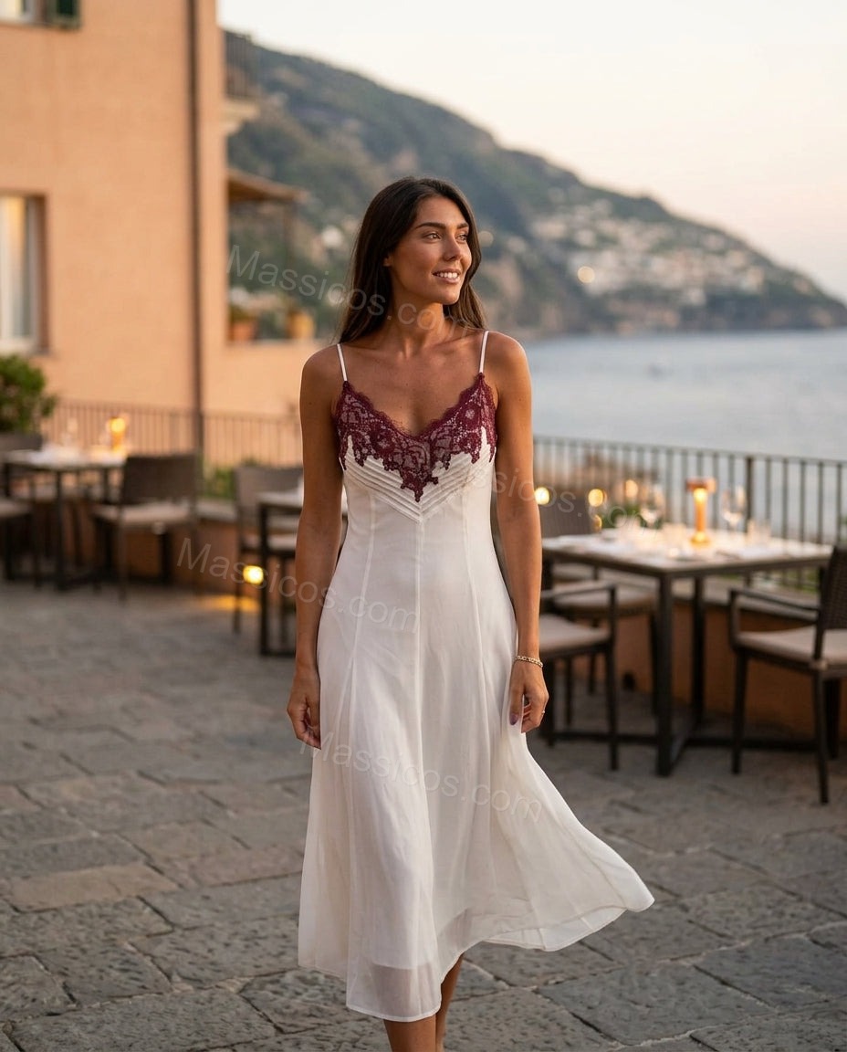 Ivory Whisper Wedding Guest Lace Midi Dress Ivory Midi Dress with Relaxed Fit silhouette and Satin texture, fabric and construction detail for Wedding Guest, a cafe plan, Fall current summer selling first with a light late-summer/pre-fall accent: make it by Massicos