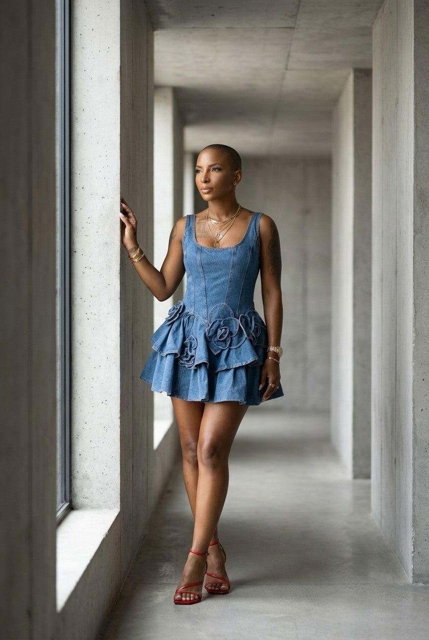 Petal Edge Denim Mini Dress