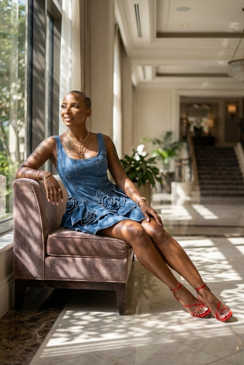 Petal Edge Denim Mini Dress