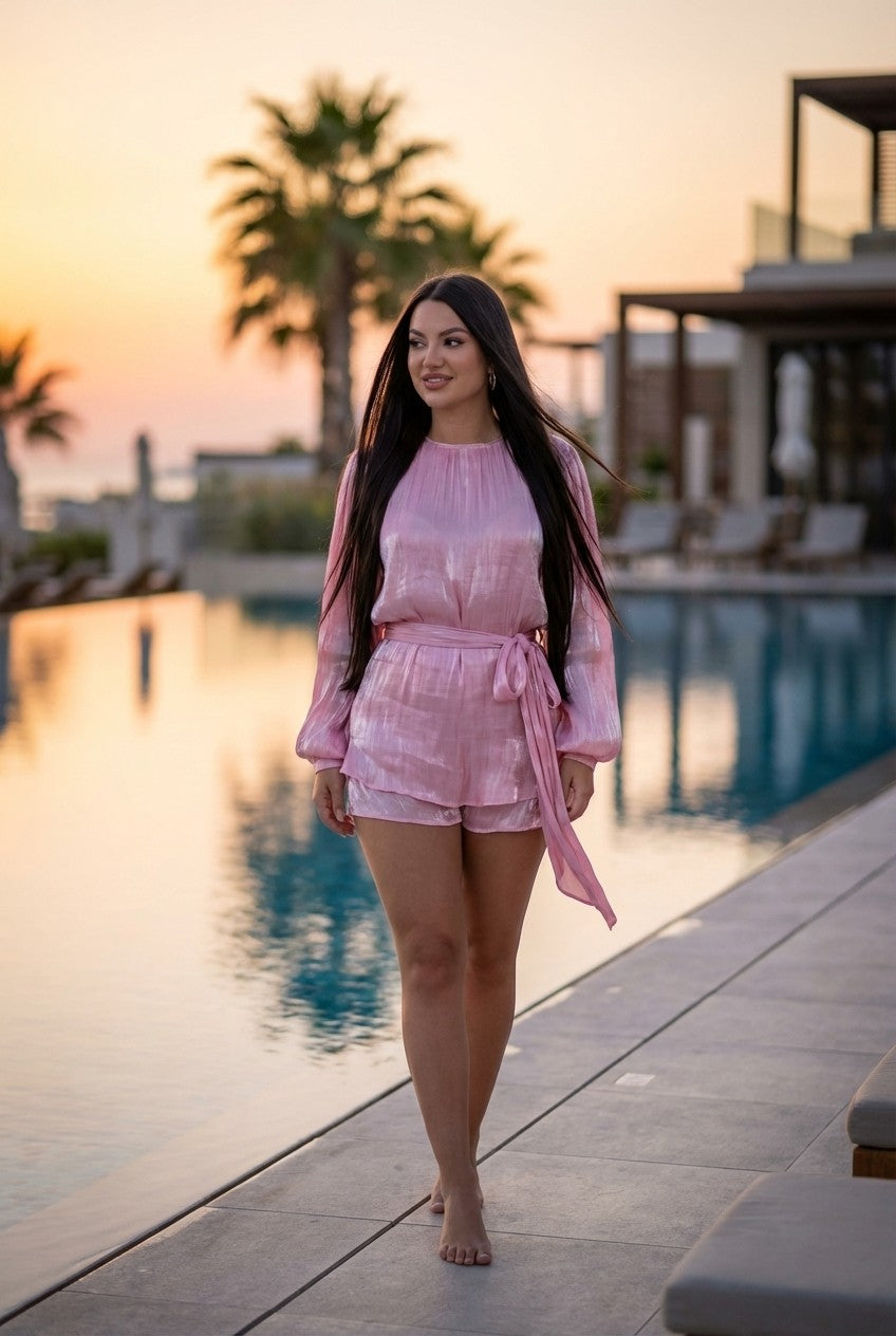 Blush Breeze Satin Lounge Set