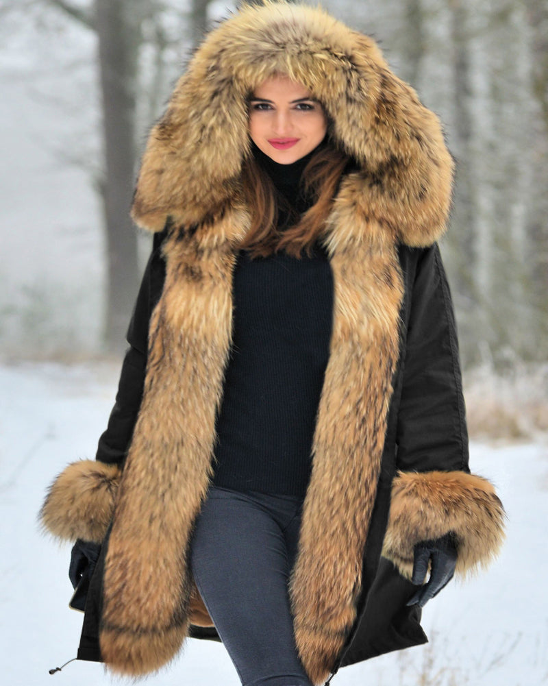 Trafni Womens Hooded Faux Fur Lined Warm Coats Parkas Anoraks Outwear Winter Long Jackets-Massicos