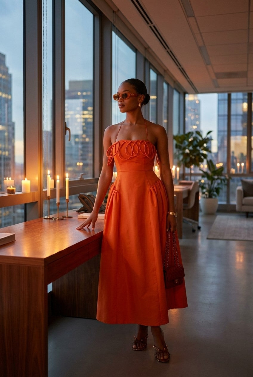 Valora Sculptural Halter Midi Dress