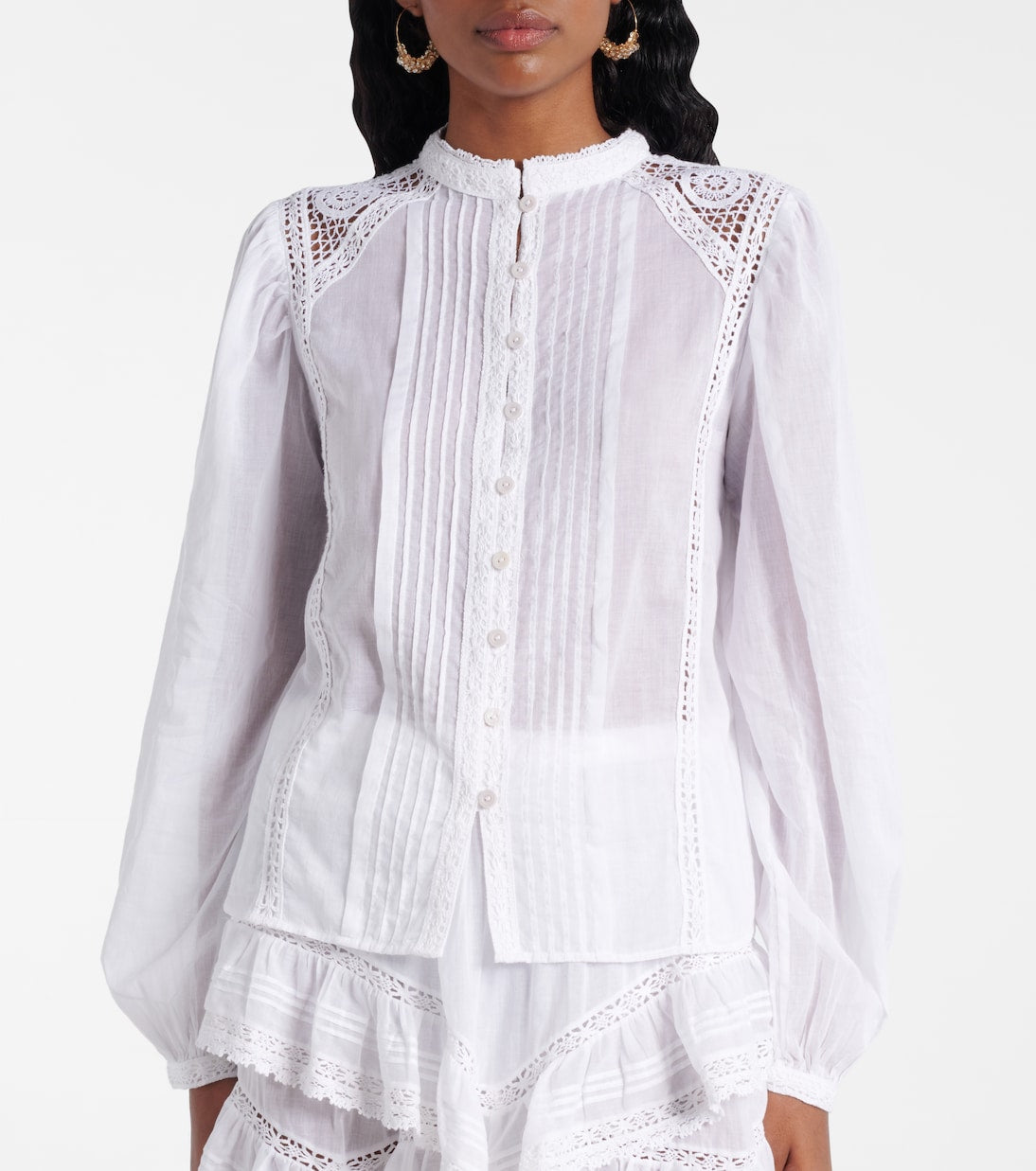 Lace - Trimmed White Shirt & Skort Set