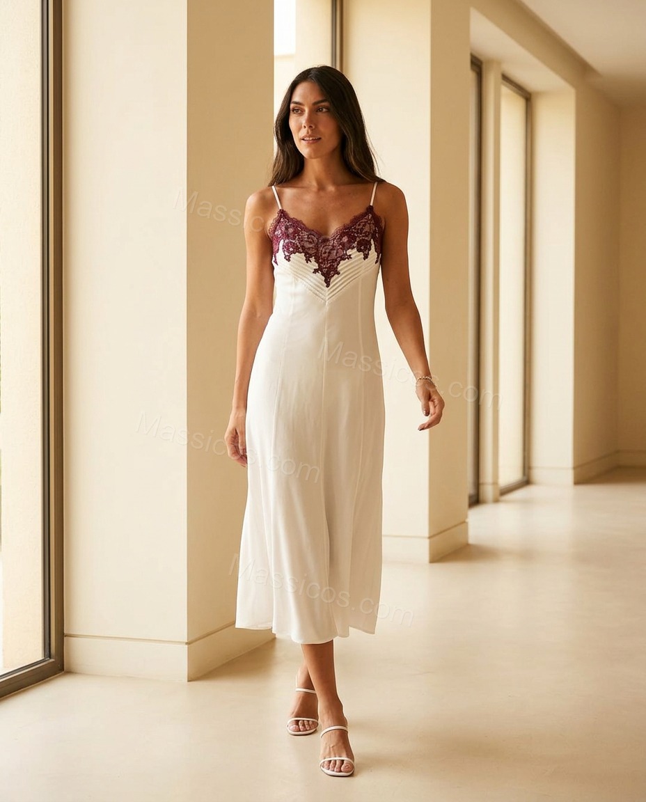 Ivory Whisper Wedding Guest Lace Midi Dress Ivory Midi Dress with Relaxed Fit silhouette and Satin texture, front view product image for Wedding Guest, a cafe plan, Fall current summer selling first with a light late-summer/pre-fall accent: make it wearab by Massicos