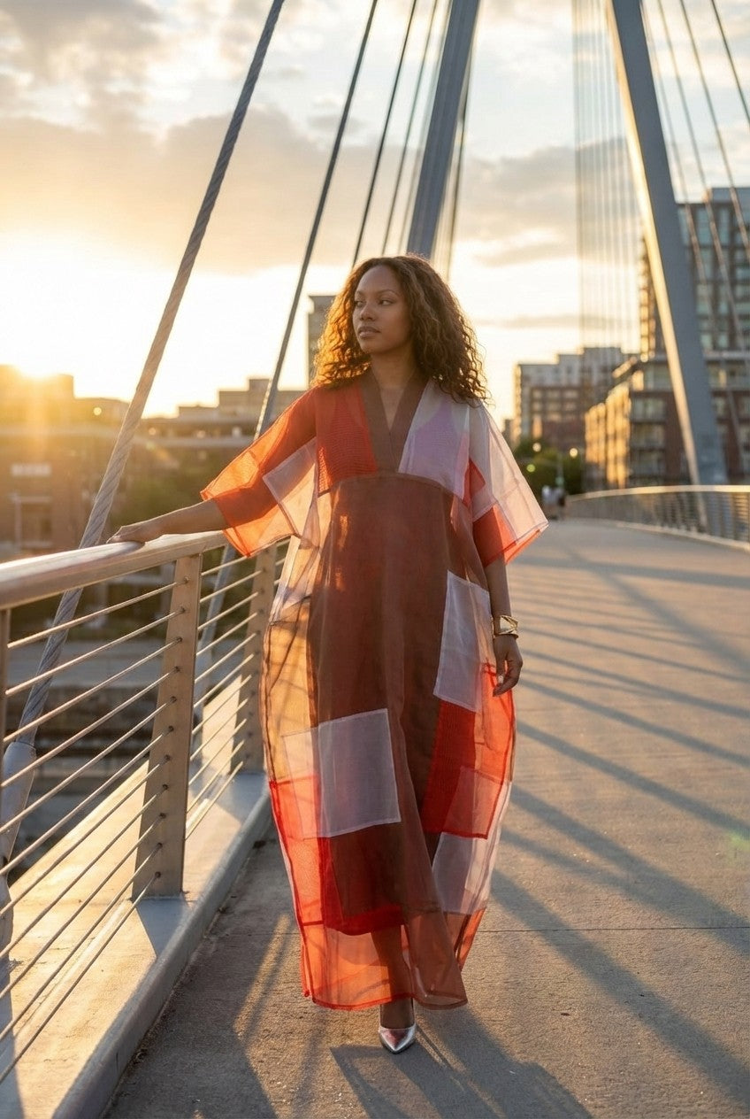 Solara Sheer Colorblock Resort Cover-Up Dress