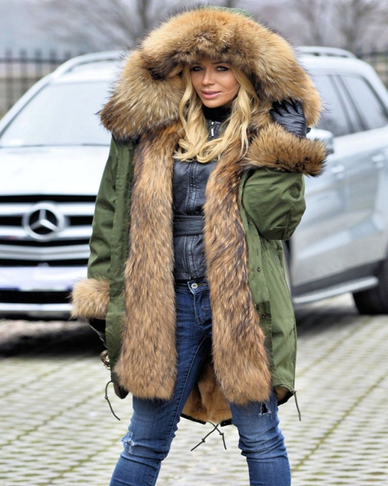 Trafni Womens Hooded Faux Fur Lined Warm Coats Parkas Anoraks Outwear Winter Long Jackets-Massicos