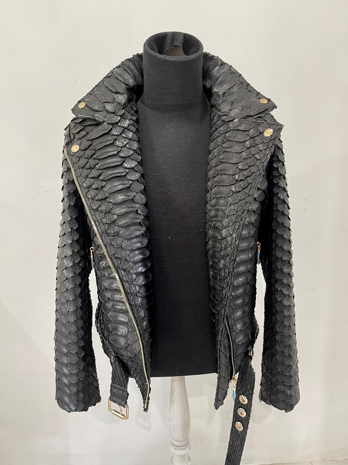 Dark Grey Crocodile Embossed Leather Jacket-Massicos
