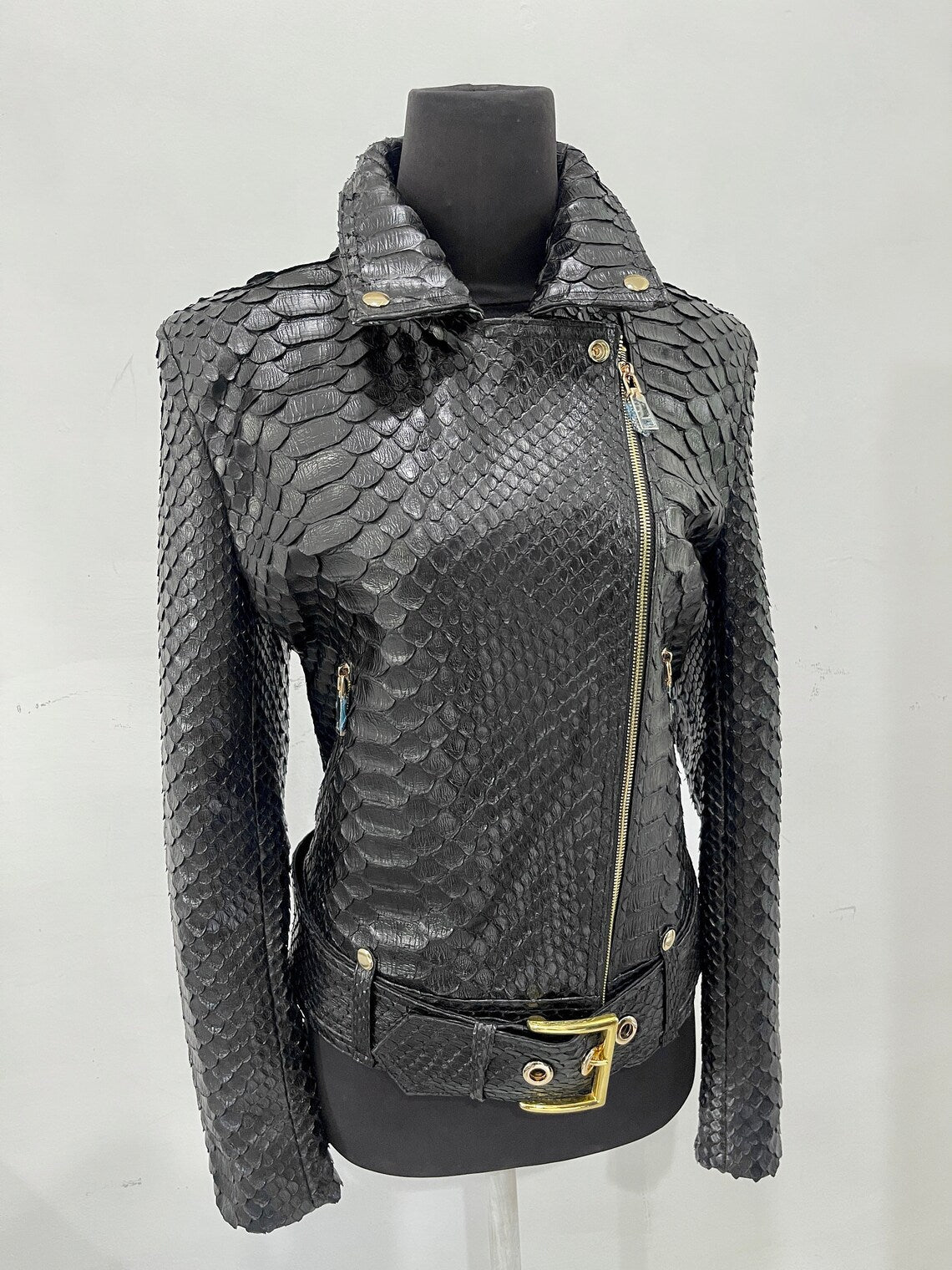 Dark Grey Crocodile Embossed Leather Jacket-Massicos