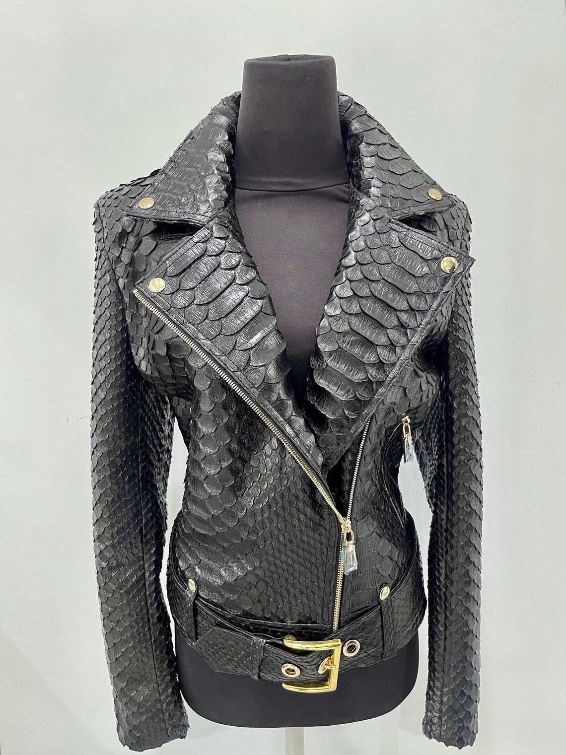 Dark Grey Crocodile Embossed Leather Jacket-Massicos