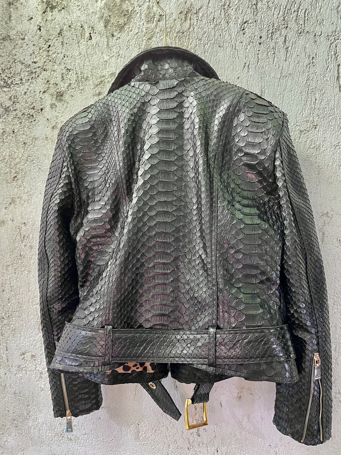 Dark Grey Crocodile Embossed Leather Jacket-Massicos