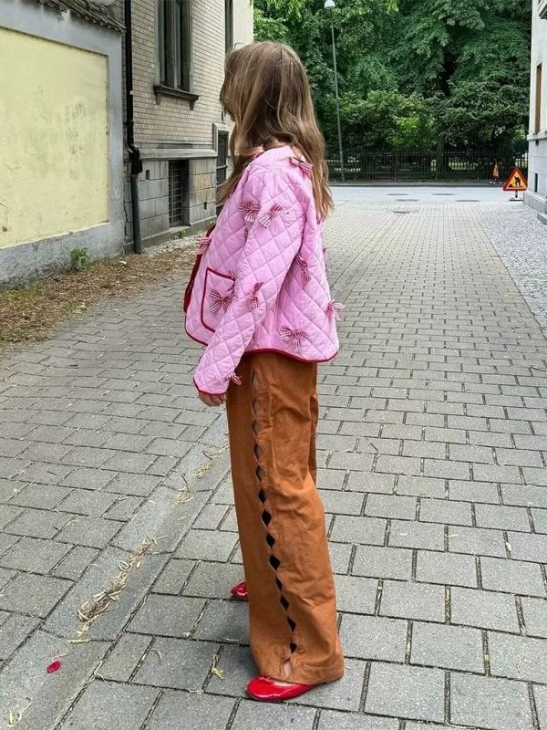 Bow Embroidered Quilted Thin Jacket-CALLISTARI