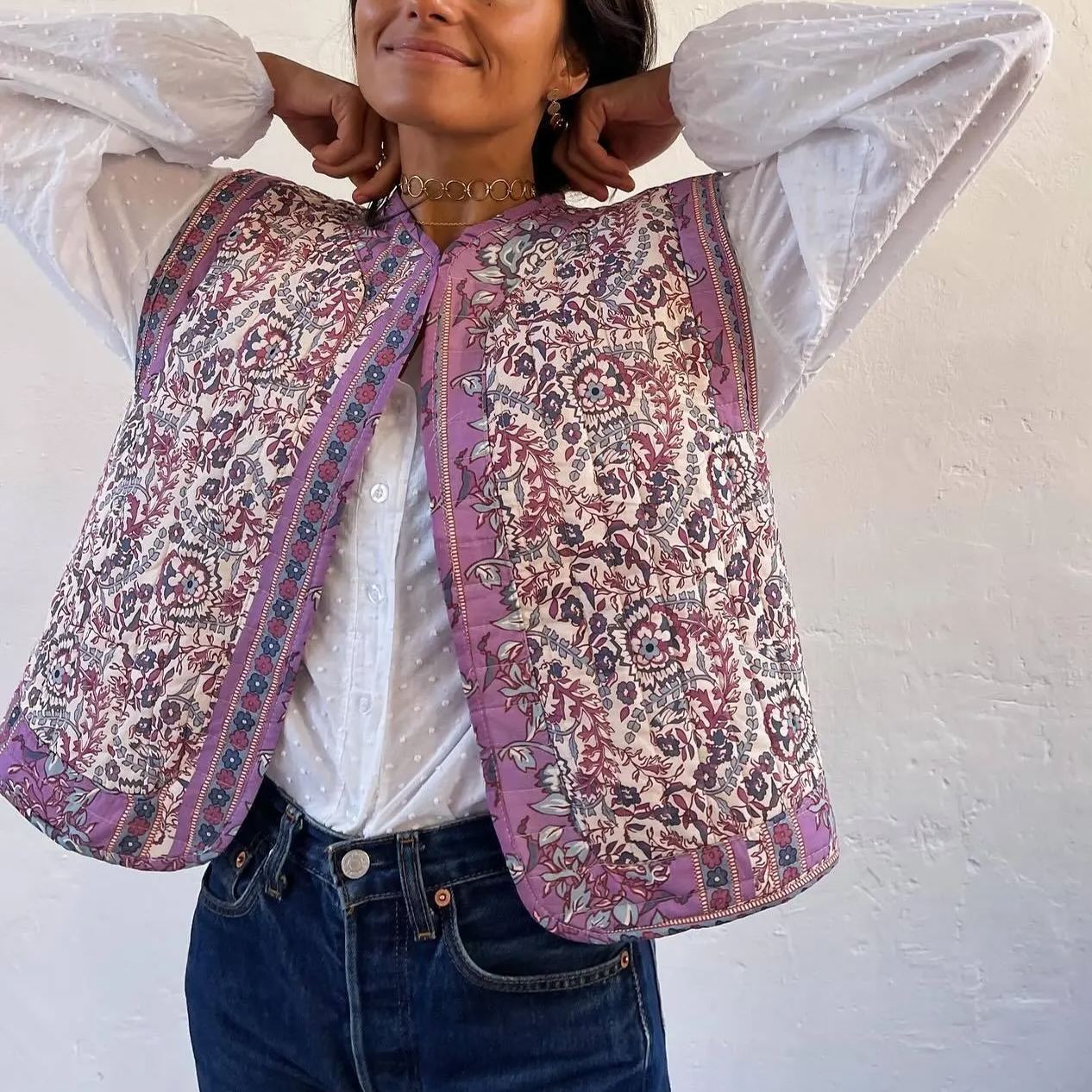 Ethnic Printed Quilted Waistcoat-Massicos