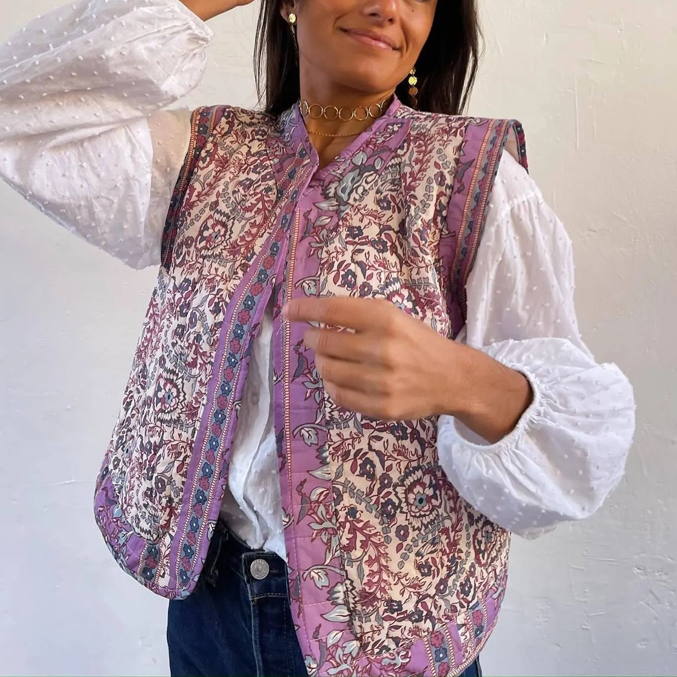 Ethnic Printed Quilted Waistcoat-Massicos