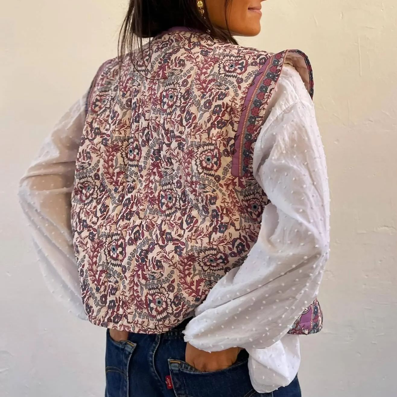 Ethnic Printed Quilted Waistcoat-Massicos