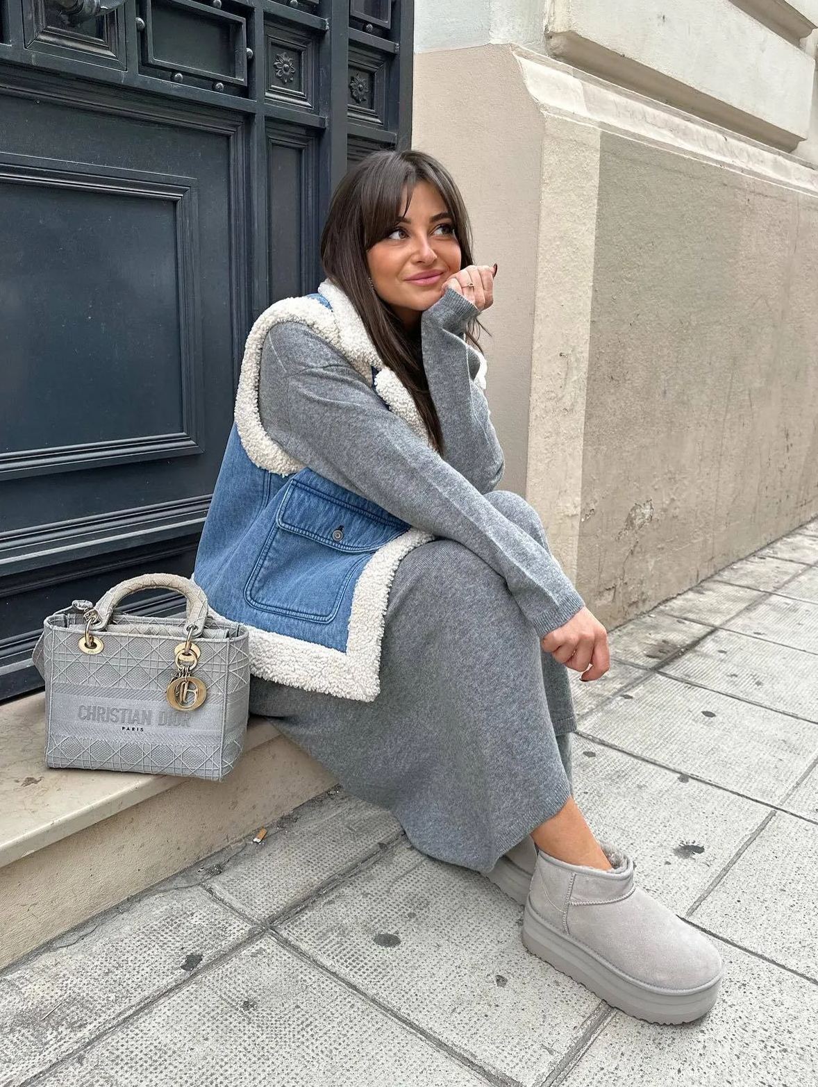 Denim Imitation Wool Waistcoat-Massicos