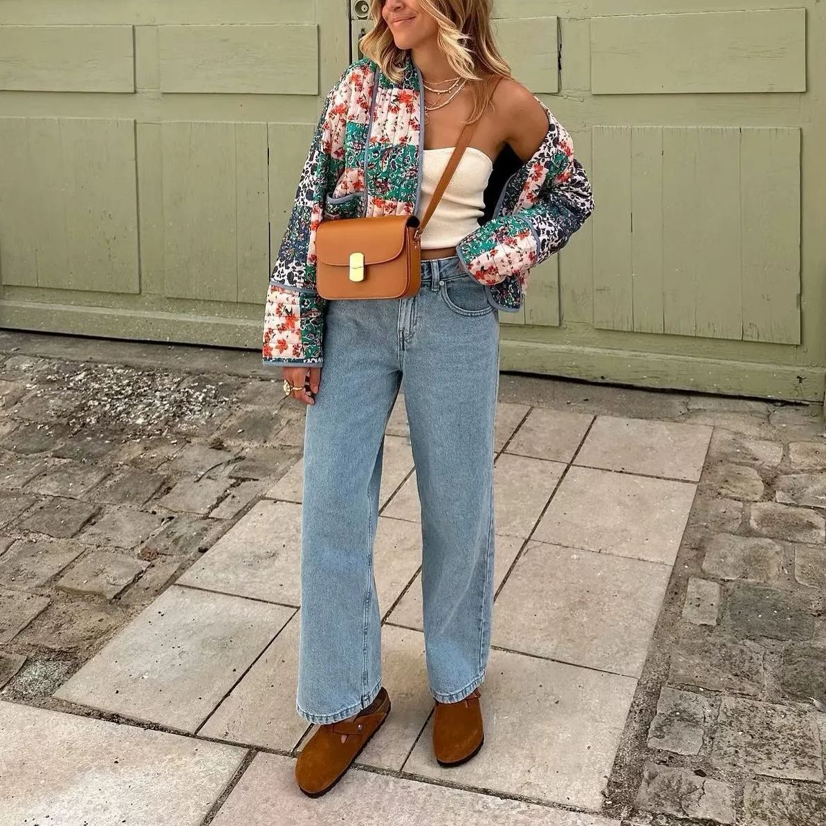 Floral Patchwork Print Drop Shoulder Jacket-CALLISTARI