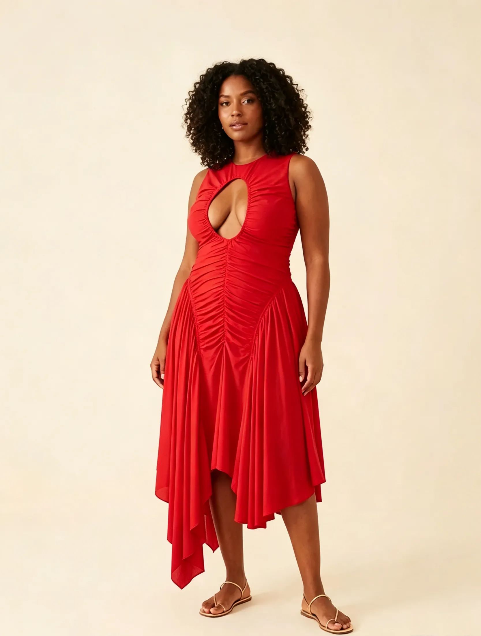 Red Muse Wedding Guest Ruched Midi Dress