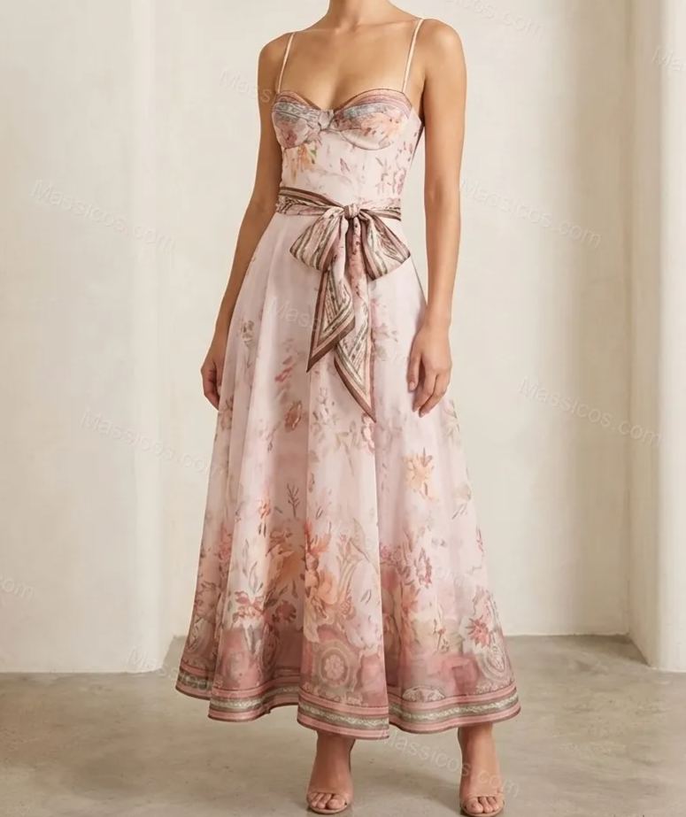 Light Pink Floral Maxi Dress, full-length hero view, by massicos