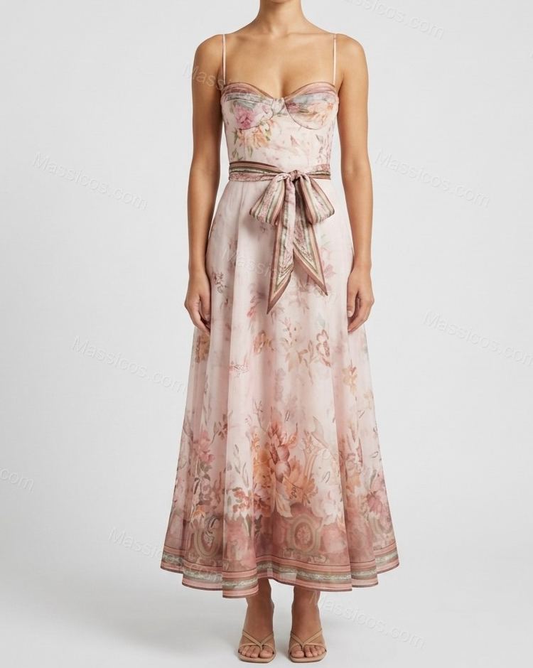 Light Pink Floral Maxi Dress, front studio view, by massicos