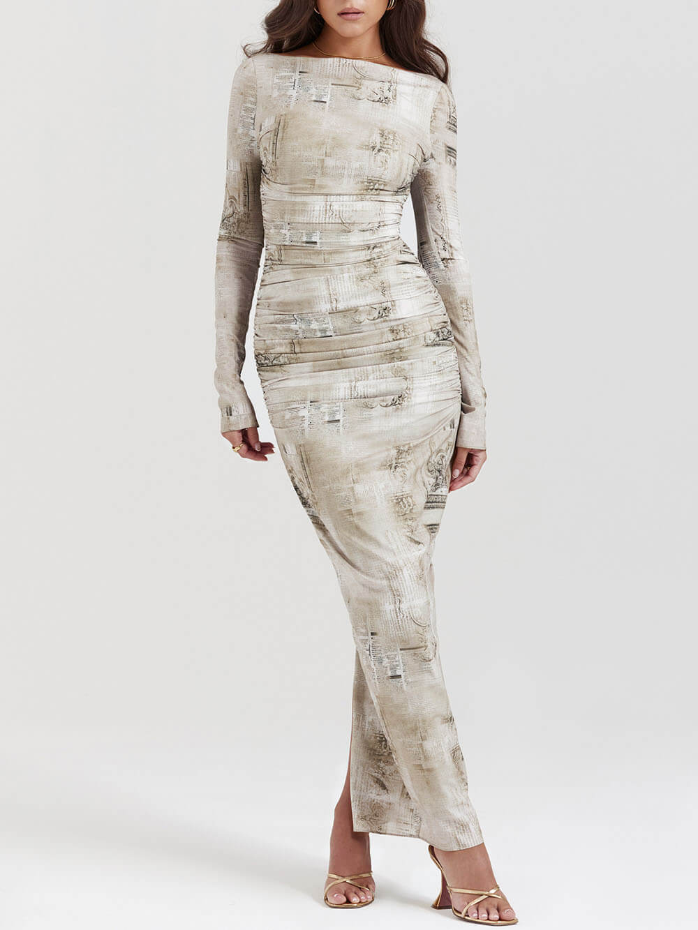 Pale Sage Print Maxi Dress-Massicos