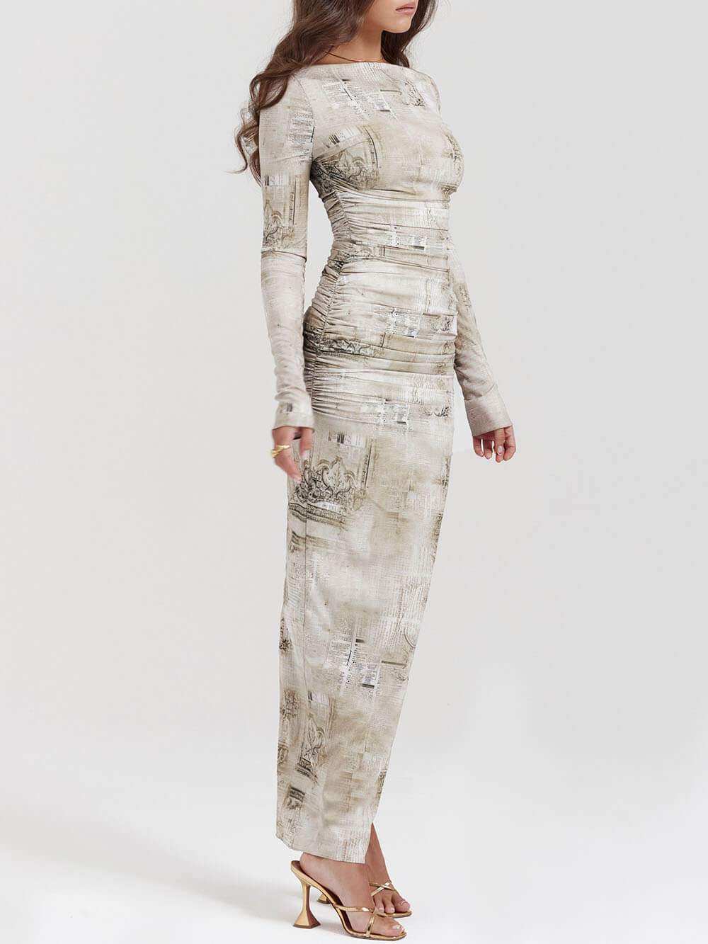 Pale Sage Print Maxi Dress-Massicos