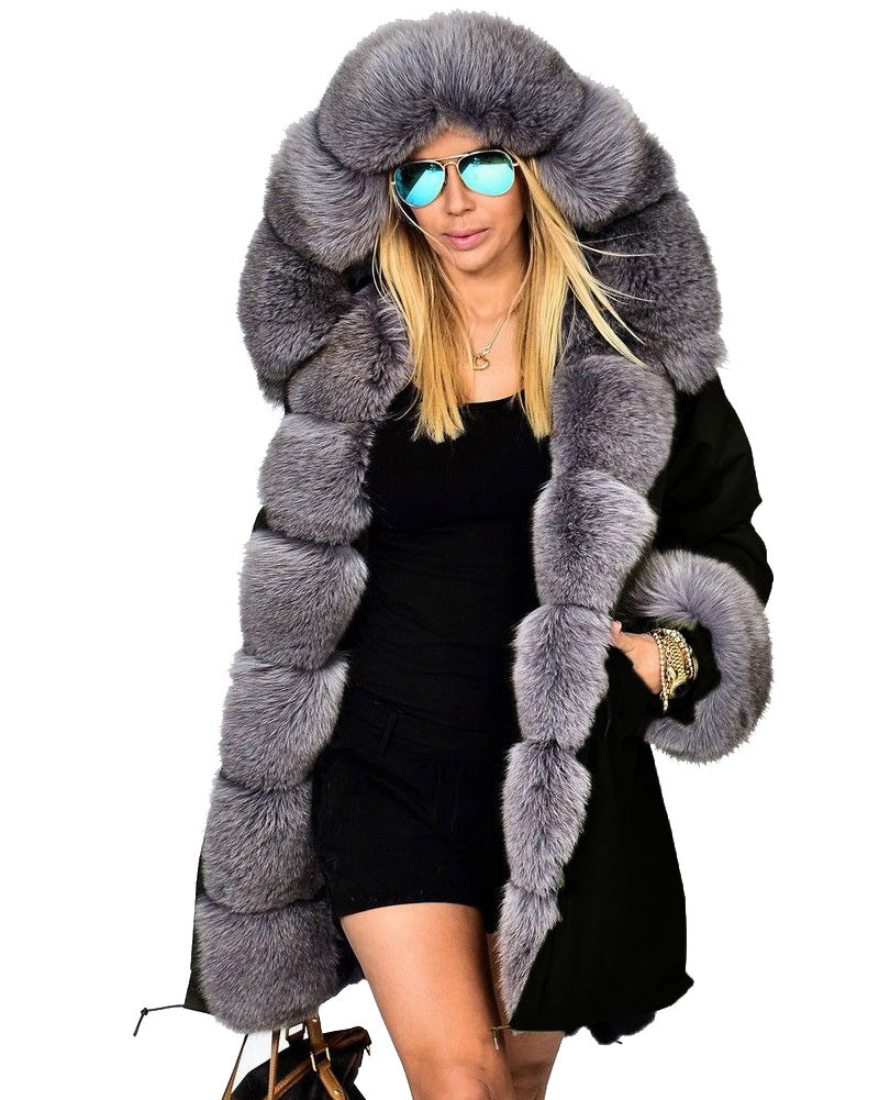 Trafni Ladies Winter Women Thicken Warm Coat Hood Parka Long Jacket Outwear Size S-XXXL-Massicos