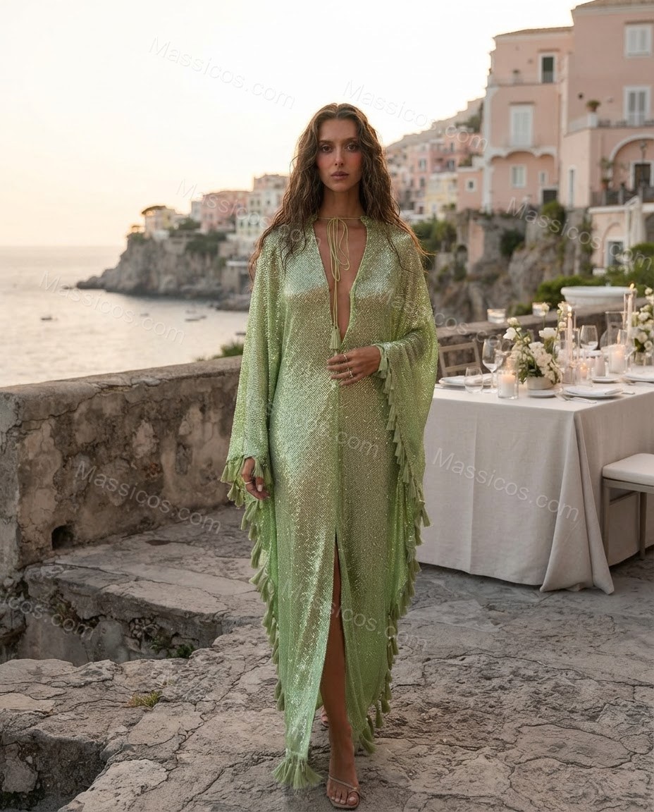 Lime Green Bloom Vacation Edit Printed Maxi Dress Lime Green Maxi Dress with Relaxed Fit silhouette and Textured texture, lifestyle scene image for Pre-Fall, an office-to-dinner transition, Fall current summer selling first with a light late-summer/pre-fa by Massicos
