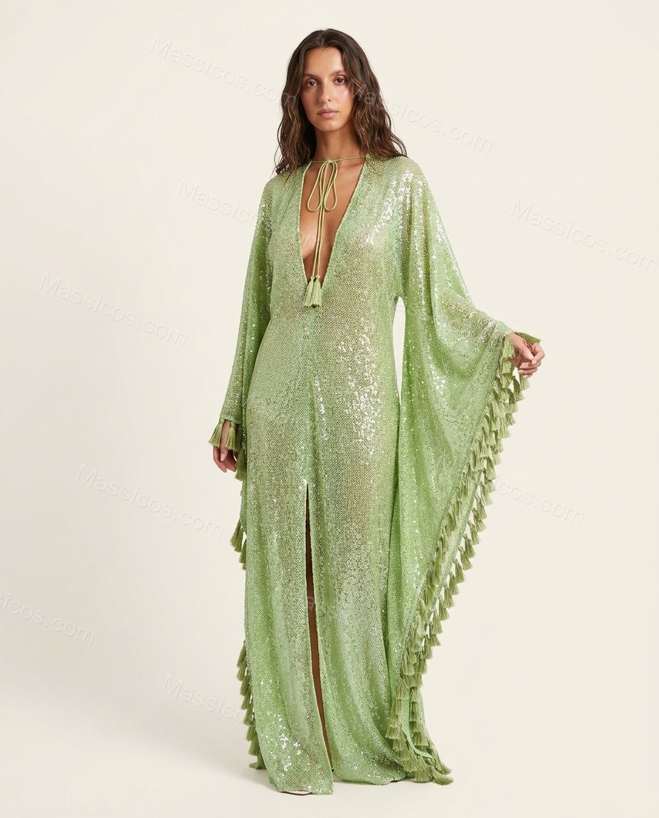 Lime Green Bloom Vacation Edit Printed Maxi Dress Lime Green Maxi Dress with Relaxed Fit silhouette and Textured texture, side or back garment view for Pre-Fall, an office-to-dinner transition, Fall current summer selling first with a light late-summer/pr by Massicos