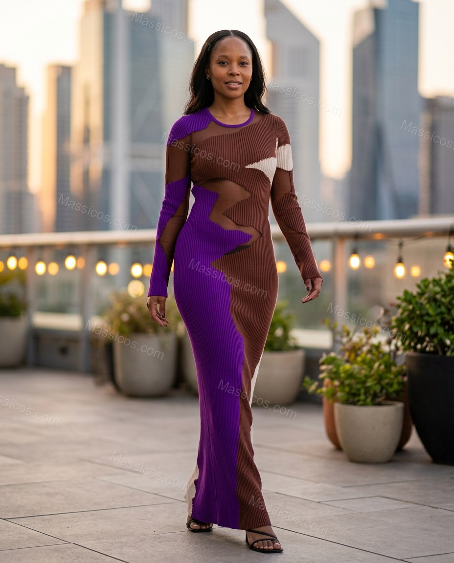 Purple Polished Ribbed Maxi Dress by Massicos