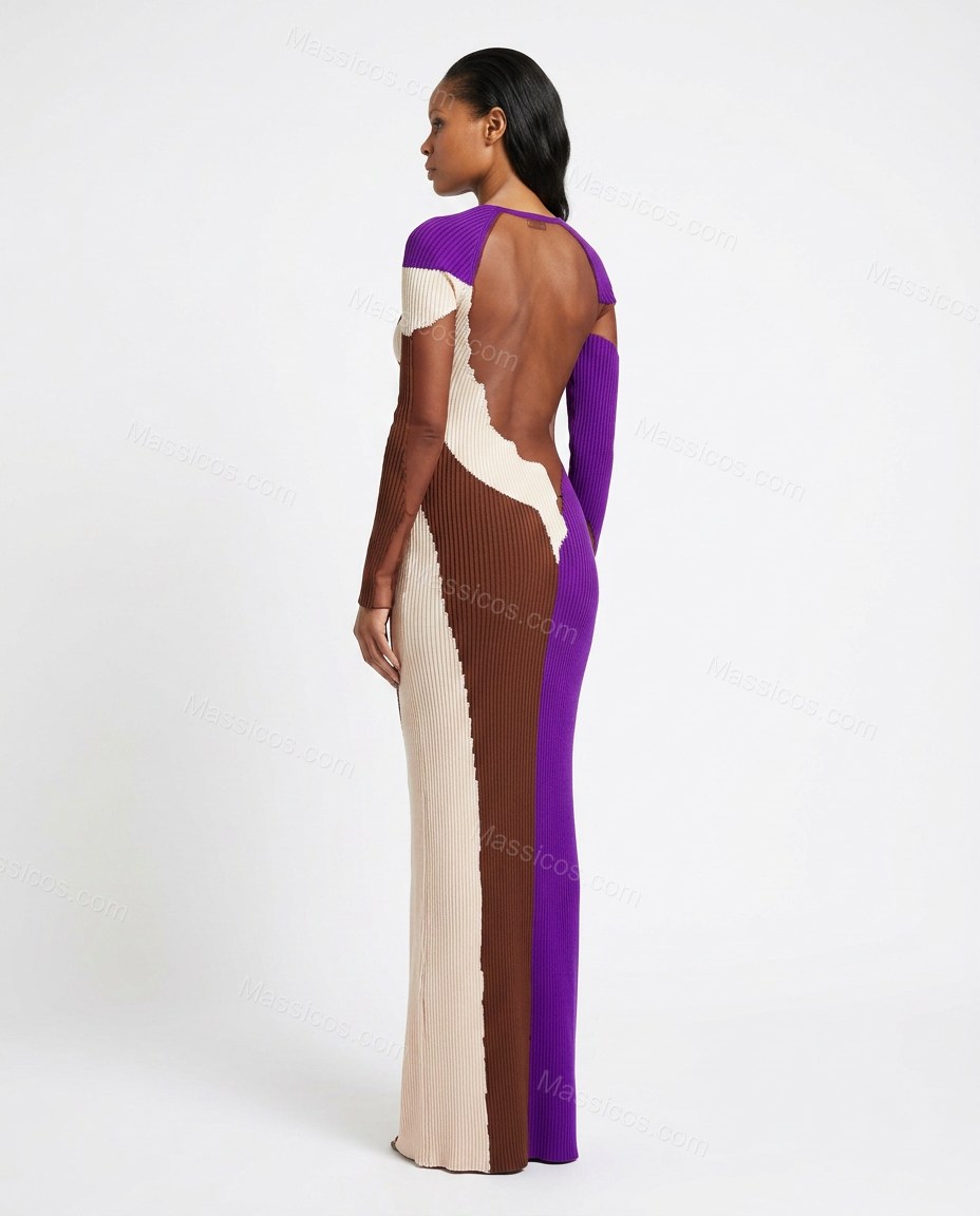 Purple Polished Ribbed Maxi Dress by Massicos