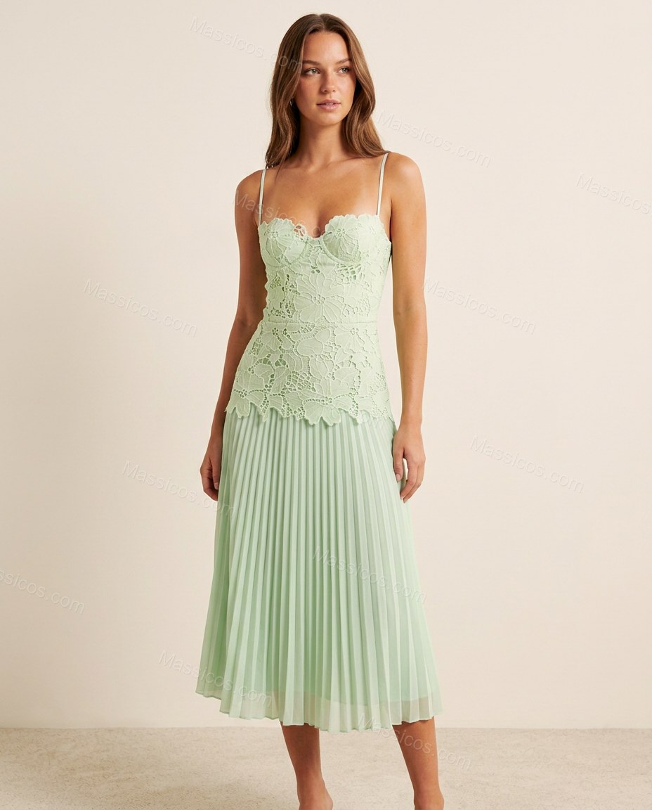 Light Green Soft Lace Maxi Dress by Massicos