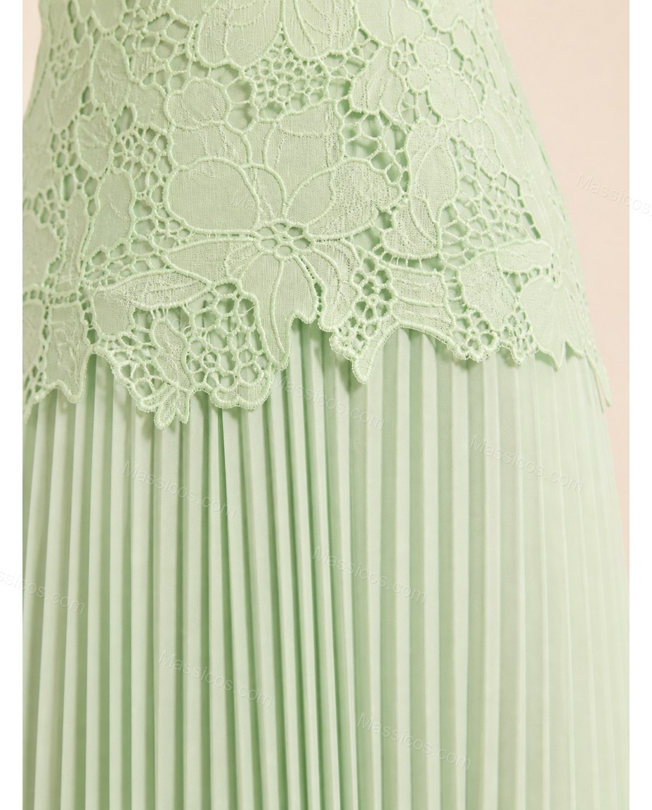Light Green Soft Lace Maxi Dress by Massicos