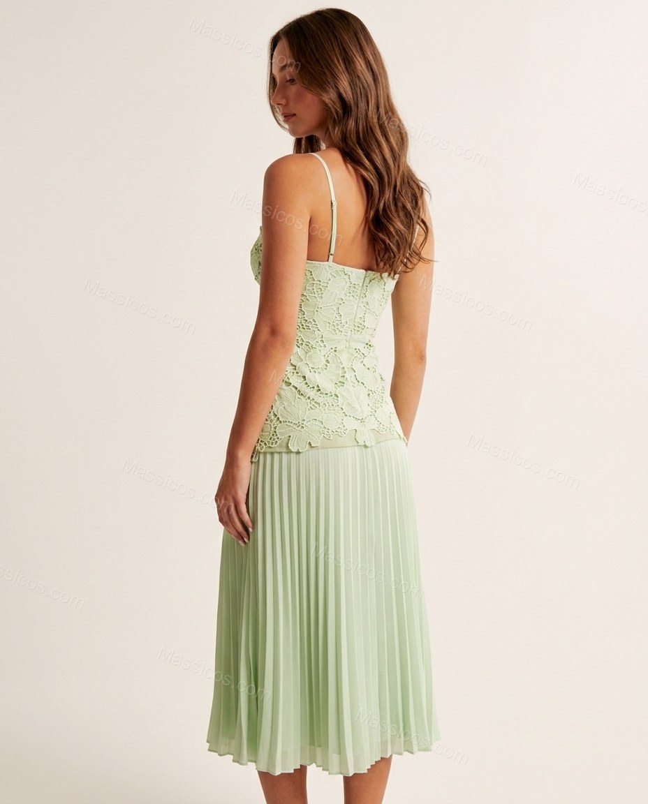 Light Green Soft Lace Maxi Dress by Massicos