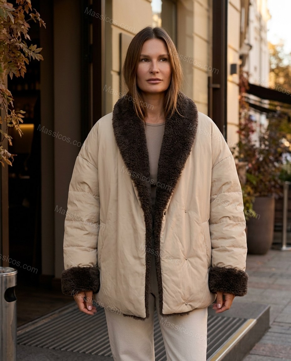 Beige Faux-Fur Jacket, alternate use-case lifestyle view, by Massicos