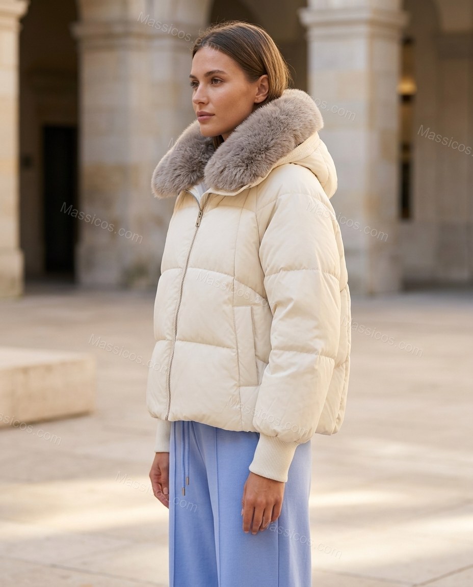 Cream and Grey Knit Outerwear, alternate use-case lifestyle view, by Massicos