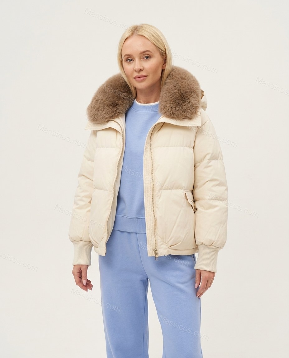 Cream and Grey Knit Outerwear, front studio view, by Massicos