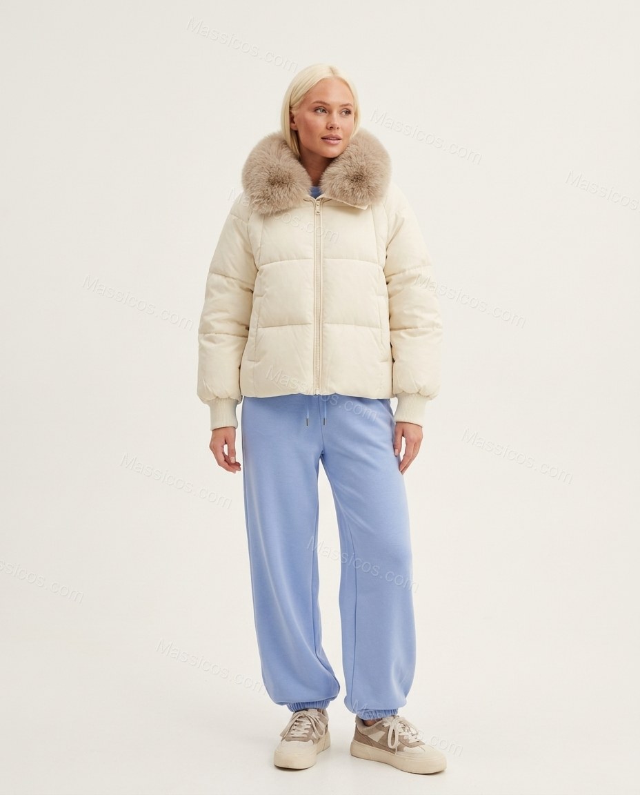 Cream and Grey Knit Outerwear, side and back studio view, by Massicos