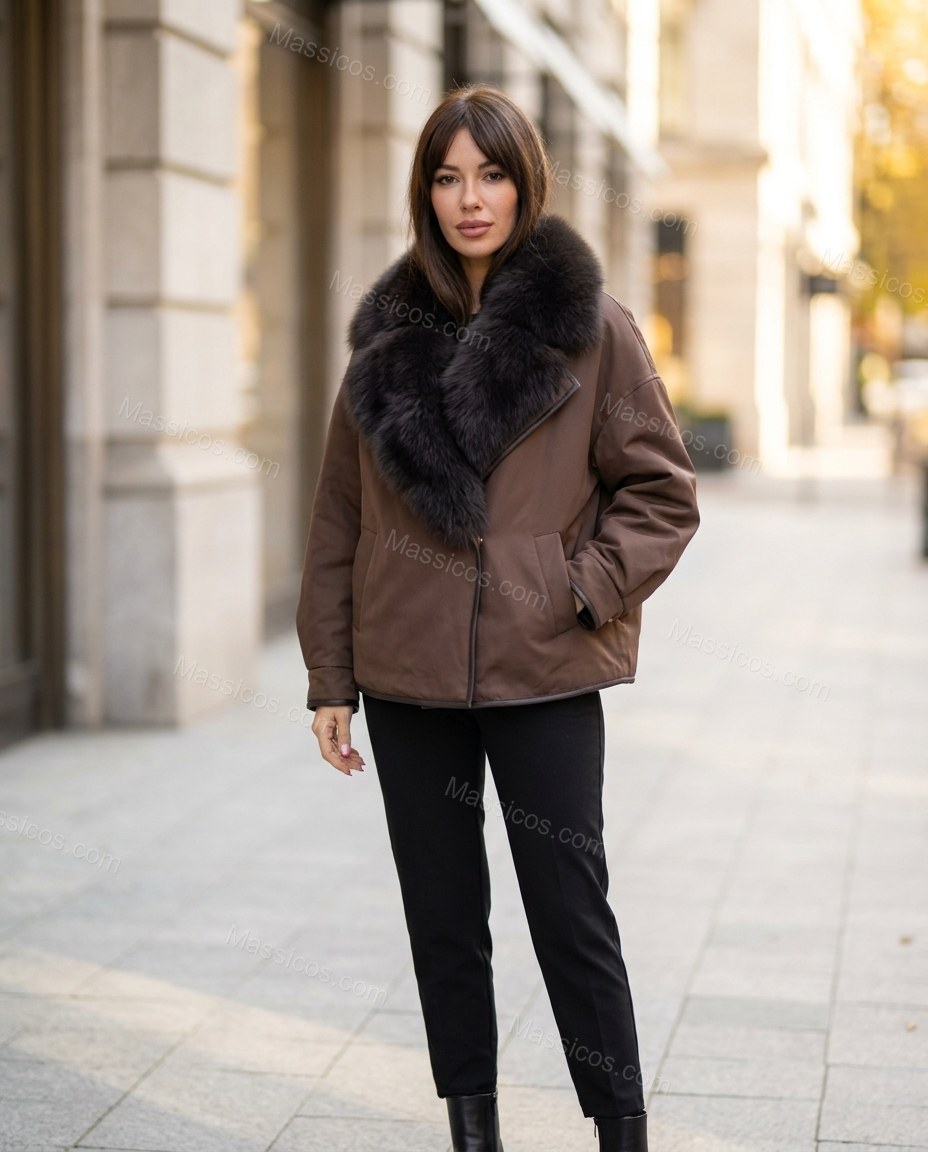 Muted Brown and Charcoal Jacket, full-length hero view, by Massicos